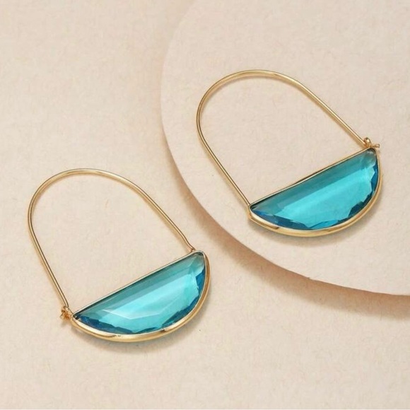 Jewelry - Gold and Blue Faceted Glass Hoop Earrings